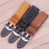 Italian Genuine Leather Watchbands, 22mm and 24mm, in Black, Yellow, and Brown, with Screw-In Buckle