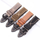 Handcrafted Genuine Leather Watchbands for Men and Women, Available in Black, Brown, Green, and Gray, 22mm 24mm Thick Strap with Steel Buckle