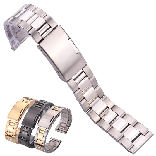 Solid Stainless Steel Watch Band – Gold, Silver & Black Bracelet Strap for Men & Women | 18mm, 20mm, 22mm, 24mm Straight End Design