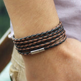 Handmade 5-Layer Leather Bracelet & Charm Bangle – Round Rope with Turn Buckle | Comes with Velvet Bag