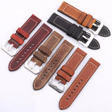 Retro Handmade Cowhide Leather Watchband, Available in 5 Colors for Men and Women, Stainless Steel Buckle, 22mm and 24mm Sizes