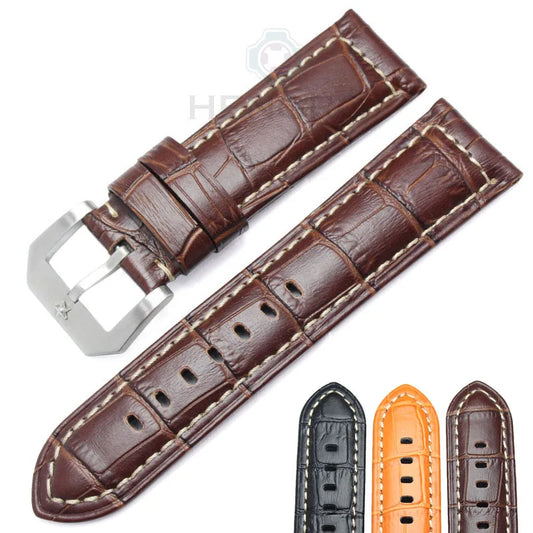 Genuine 24mm Leather Watchbands for Women in Brown and Black, Metal Pin Buckle Strap, Watch Accessories