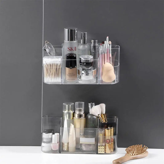 Wall-Mounted Cosmetic Storage Organizer: No-Drill Solution for Sorting Skin Care Products, Lipsticks, and More in the Bathroom