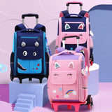 Adorable Kids' Wheel Backpack - 3D Cartoon School Backpack for Girls - Trolley School Bag with 6 Wheels, including a Cute Kawaii Book Bag