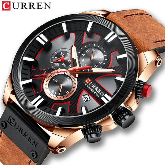 CURREN Men's Top Brand Luxury Leather Quartz Watch: Sporty, Waterproof, Male Timepiece - Relogio Masculino