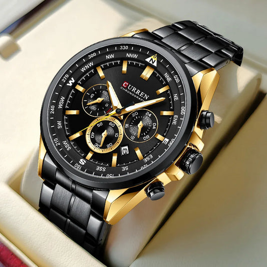 CURREN Men's Original Fashion Watch: Top Luxury Brand, Quartz Chronograph, Sport Casual, Date, Luminous Clock - Relogios Masculinos