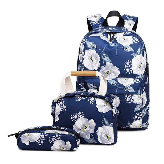 Floral 3-Piece School Backpack Set for Girls: Includes Cute Flower Handbag, Student Pencil Bag, and Children's Backpack for Kids