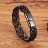 Men's Fashion Braided Brown Leather Bracelet – Stainless Steel Magnetic Clasp | Charm Bangle Wristband Gift