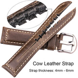 Sleek Cowhide Leather Watchband with Polished Screw-In Buckle, Available in 4 Colors and Sizes 20mm, 22mm, 24mm, 26mm for Men and Women