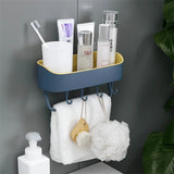 Punch-Free Bathroom Shelves: Storage Rack with Hooks, Space-Saving Towel Holder