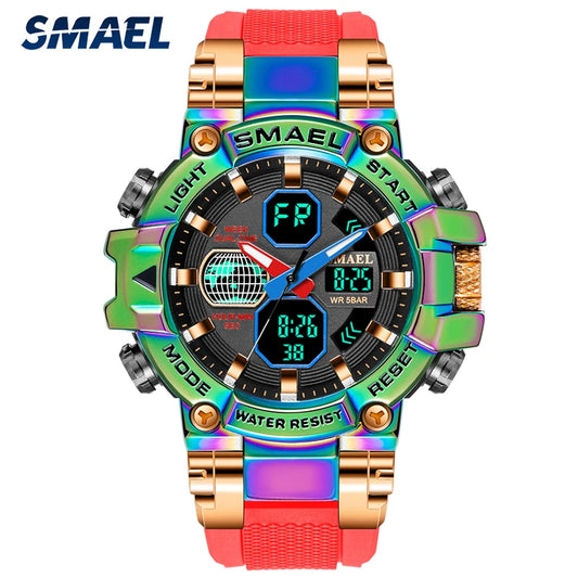 SMAEL Men's Military Sport Watch, Waterproof Dual Display LED Quartz Wristwatch with Alarm