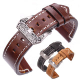 Vintage Cowhide Watchbands - Black & Dark Brown Greased Leather Straps with Stainless Steel Buckle