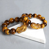 Gold Tiger Eye Stone Beads Bracelet – 8-16mm with Rose Gold Pixiu Charm | Chinese Lucky Beast Jewelry Gift