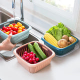 Plastic Double-Layer Vegetable Basket with Lid for Kitchen Sink Organization