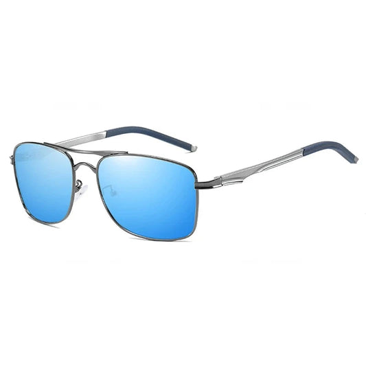 High-End Square Polarized Sunglasses for Men: Luxury Aluminum Magnesium Frames, Fashionable Mirror Blue Lenses, UV400 Protection Ideal for Driving