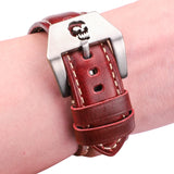 Handcrafted Cowhide Leather Watchbands in Brown, Blue, Green, and Red, Available in 22mm, 24mm, 26mm with Stainless Steel Skull Hollow Buckle