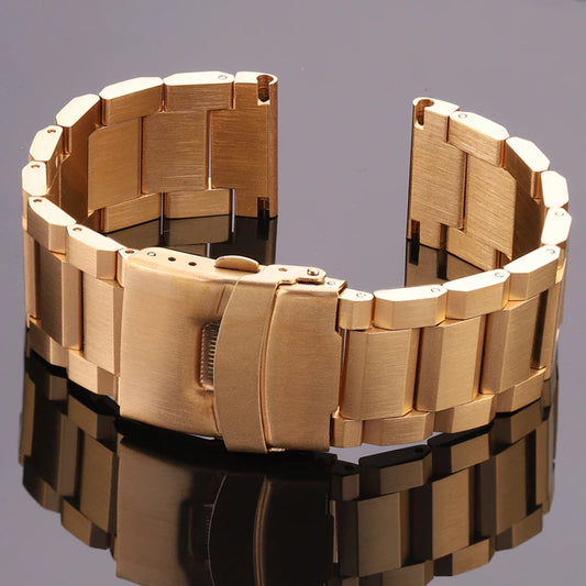 Stainless Steel Watch Band: 18mm, 20mm, 22mm, 24mm Link Strap in Blue, Black, Gold