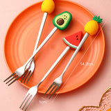 Cartoon Stainless Steel Fruit Fork Set: Lovely Mini Salad Forks with Cute Children's Fruit Designs, Ideal for Desserts and Snacks