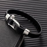 Men's Black Stainless Steel U-Shape Biker Leather Bracelet – Screw Shackle Buckle Wristband | Couple's Jewelry Bangle