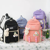 Set of 5 Cute School Backpacks for Girls: Includes a Plush Bear Handbag, Pencil Bag, and College Student Laptop Backpack for Women