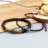 2-Piece Men's Beaded Bracelet Set – 6mm Natural Onyx Stone with Braided Dumbbell & Barbell Charm | Fitness Jewelry for Men