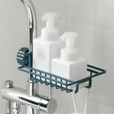 Punch-Free Kitchen Sponge Holder: Hanging Storage Rack with Faucet Clip, Organize Towels and Drain Supplies