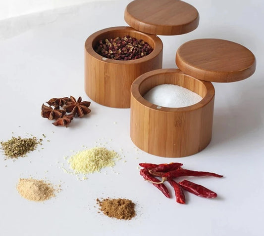 Bamboo Spice Box with Lid: Storage Jar for Sugar, Salt, Pepper, Herbs, and Toothpicks - Essential Kitchen Accessory