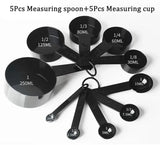 Set of 5/10 Kitchen Measuring Spoons: Black Plastic Teaspoon Scoops, Cups for Cooking Tools, Scale Measuring Tool