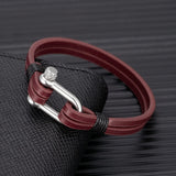 Men's Nautical Double-Strand Leather Bracelet – Stainless Steel U-Shape Clasp | Sporty Bangle Jewelry