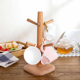 Wooden Tree-Shaped Cup Rack: Countertop Storage Holder with 6 Hooks, Ideal for Tea Cups, Mugs, and Jewelry