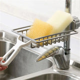 Punch-Free Kitchen Sponge Holder: Hanging Storage Rack with Faucet Clip, Organize Towels and Drain Supplies