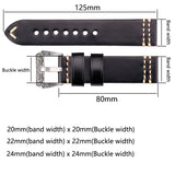 Handmade Leather Watchband - 20mm, 22mm, 24mm Genuine Cowhide Straps in 4 Colors with Retro Steel Buckle