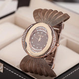 Women's Fashion Oval Gold Bracelet Watch with Mesh Band - Alloy Quartz Dress Watch, Rhinestone Accents, Ladies' Wristwatch