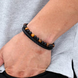 Men's Natural Stone Beads Double-Layer Leather Bracelet – Stainless Steel Magnetic Clasp | Bangle Jewelry