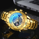 Men's Gold Military Fashion Watch - Quartz & LED Digital, Waterproof Sports Wristwatch