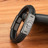 Men's Luxury Leather Bracelet with Stainless Steel & Cubic Zirconia – Magnetic Buckle | Classic Birthday Gift and Best-Selling Accessory