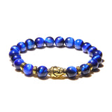 Men's Royal Blue Tiger Eye Beaded Bracelet – Natural Stone with Buddha Charm | Stretch Fashion Jewelry