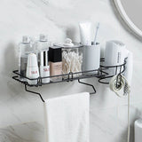 Multi-Purpose Wrought Iron Wall-Mounted Storage Rack for Bathroom: Organize Toiletries, Towels, and Hair Dryer