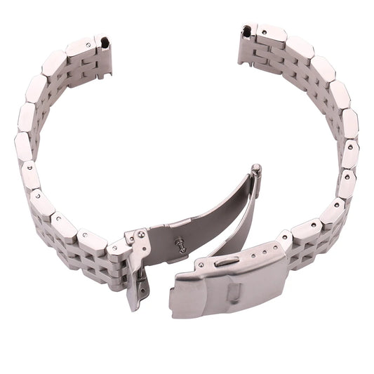 Solid Stainless Steel Watch Strap: Brushed Metal Bracelet for Men and Women, Available in 18mm, 20mm, 22mm, 24mm - Silver