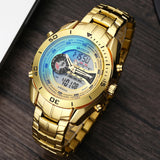 Men’s Luxury Gold Watch – Large Dial Stainless Steel Sport Watch with Digital Quartz Movement