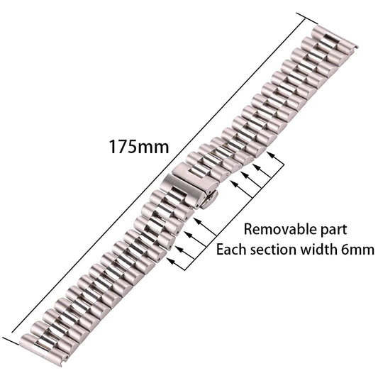 Stainless Steel Watch Band: Polished Silver Bracelet, Available in 16mm, 18mm, 20mm, 21mm, 22mm for Men and Women