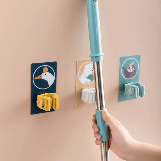 Seamless Wall-Mounted Mop Rack: Bathroom and Kitchen Organizer for Holding Mops and Household Tools on Doors or Walls