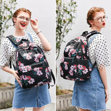 Set of 3 Children's School Bags for Girls - Black Flower Backpack with USB Port - Floral Lunch Food Bag and Pencil Bag Set for Students