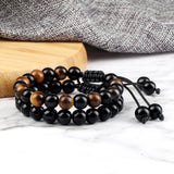 Men's Fashion Tiger Eye Bracelet & Bangle – 8mm Shiny Black Onyx Beads | Couples Yoga Healing Pulsera Gift