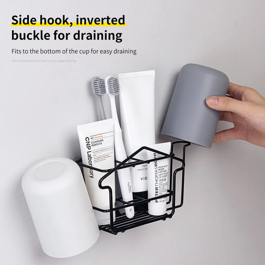 Bathroom Wall-Mounted Toothbrush Rack: Household Storage Solution with Sturdy Iron Bracket