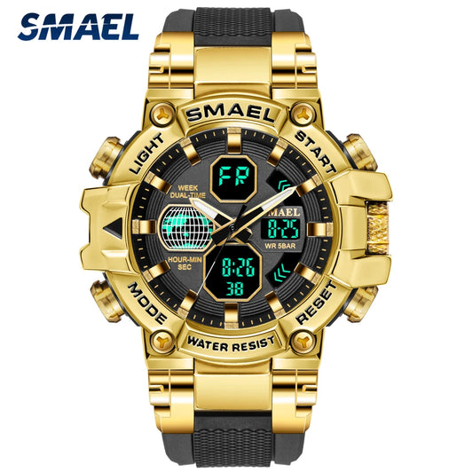 SMAEL Men's Sport Military Watch, Waterproof Quartz Digital Wristwatch with Dual Display