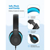 Mpow CH6S Kids' Wired Headphones with Mic, Max 85dB Volume Limit, Food-Grade Material, Over-Ear Headset for iPad, Kindle, Phones