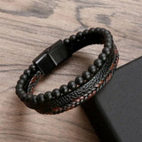 Men's Classic Fashion Leather Bracelet – Multilayer Design with Tiger Eye Beads | Jewelry Gift for Him