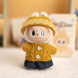 Labubu V1/V2 Party Outfit Set – 17cm Plush Doll Clothes with Bear Label Sweater, Jean Shorts, Scarf & Hat Accessories