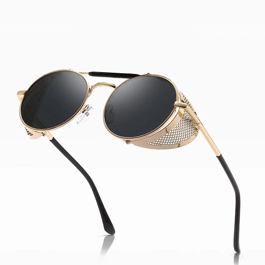 Vintage Gothic Steampunk-Inspired Round Metal Frame Sunglasses For Men Luxury Brand Designer Protective Lens Sun Shades